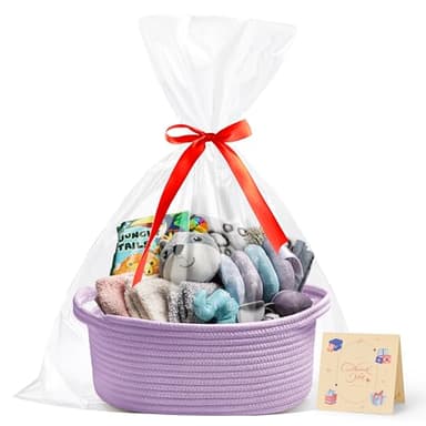 Bufims Small Woven Purple Gifts Basket for Storage Empty with Ribbons and Bags Durable Cute Gifts 12"X 8" X 5" Small Rope Basket for Gifting - Image 8
