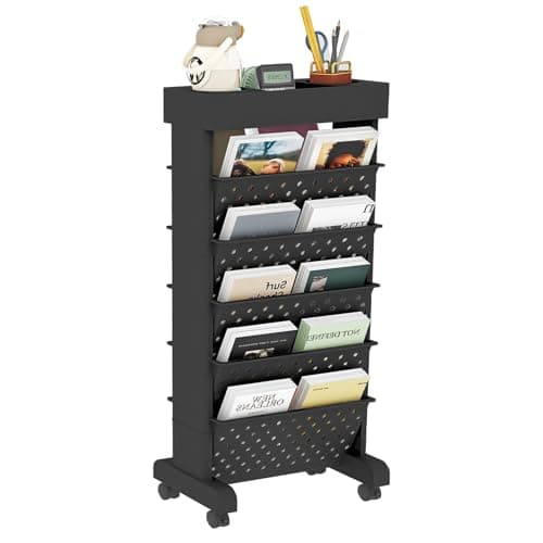 YEMUNY 6 Tier Rolling Utility Cart Multi-Functional Movable Storage Book Shelves with Lockable Casters for Study Office Classroom, Black - Image 1