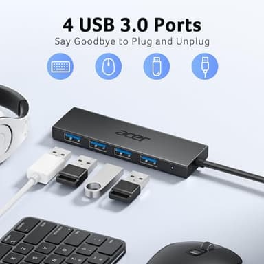 Acer USB Hub 4 Ports, Multiple USB 3.0 Hub, USBA Splitter for Laptop with Type C Power Port, Extender for A Port Laptop, PC, Desktop and More (2ft) - Image 2