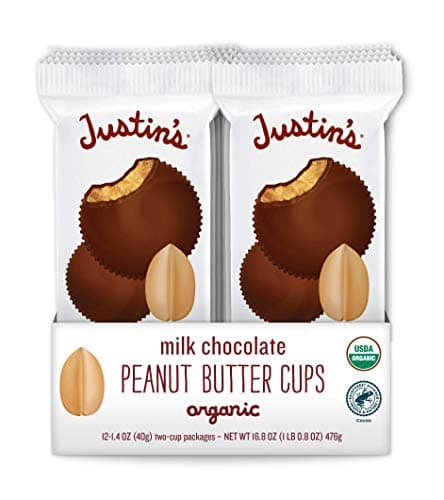 Justin's Organic Milk Chocolate Peanut Butter Cups, Rainforest Alliance Certified Cocoa, Gluten-free, Responsibly Sourced, 12 Pack (2 cups each) - Image 1
