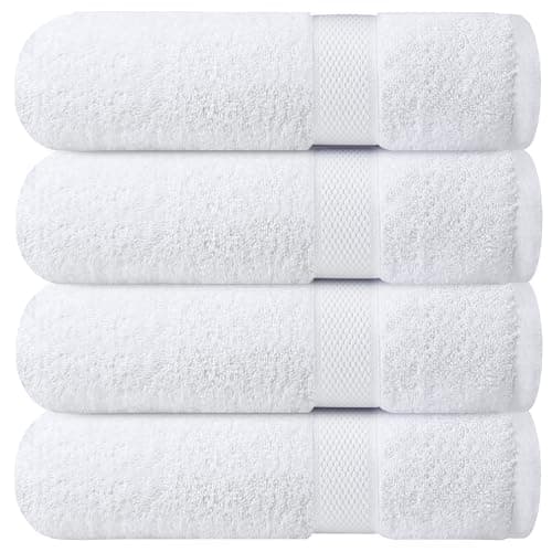 Infinitee Xclusives Luxury 100% Ring-Spun Cotton White Bath Towels Set of 4 (27x54 inches) – Soft, Absorbent & Quick-Drying Towels for Bathroom, Gym, Spa & Hotel Use (Brilliant White, Bath Towels) - Image 1