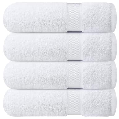 Infinitee Xclusives Luxury 100% Ring-Spun Cotton White Bath Towels Set of 4 (27x54 inches) – Soft, Absorbent & Quick-Drying Towels for Bathroom, Gym, Spa & Hotel Use (Brilliant White, Bath Towels) - Image 1
