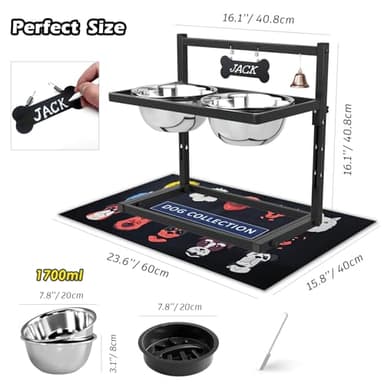SHAINFUN Elevated Dog Bowls with Slow Feeder & Spillproof Mat, Raised Dog Bowl Stand with 2 Stainless Steel Food Water Bowls, Adjustable Height Stand for Large Medium Breeds - Image 3