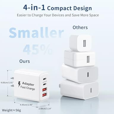 USB C Charger Block 40W, 2Pack 4-Port Type C Fast Charging Blocks PD USBC Plug Adapter + QC USB Wall Charger Cube Multiport Brick Compatible with iPhone 16 15 14 13 12 11 Pro Max XS, Samsung - Image 4