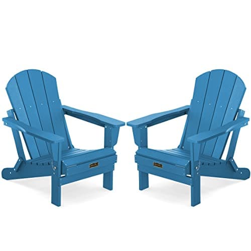 SERWALL Foldable Adirondack Chair Set of 2 for Patio Garden Outdoors-Navy Blue - Image 1