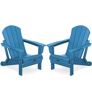 SERWALL Foldable Adirondack Chair Set of 2 for Patio Garden Outdoors-Navy Blue - Image 1