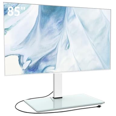 FITUEYES Universal TV Stand with Power Outlets for 50-85 inch TVs, Swivel&Height Adjustable Tall TV Stand for Bedroom Living Room, 27.5''Large Tempered Glass Base Holds up to 143 lbs, Ivory White - Image 1