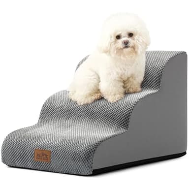 COZY KISS Dog Stairs for Small Dogs 15.7" H, Curved Dog Step for Puppy, Older Cat, Medium Pet Ramp for Sofa, Couch or Chair, Ladder with High Density Foam, 3 Step, 15.7x22.4x15.7 inch, Grey - Image 1