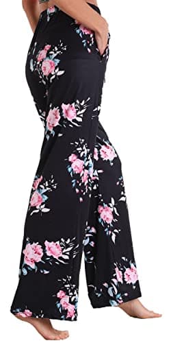 X-Image Women Summer Pajama Comfy Lounge Pants Casual Sleepwear PJ Pants with Pockets Black - Pink Flower, XX-Large - Image 3