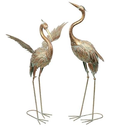 TERESA'S COLLECTIONS Garden Decor, Set of 2 Cranes Garden Decor, 33-39", Elegant Cranes with Golden Painting, Waterproof Metal Garden Statue, Herons Gifts Birthday Gifts for Women Mom - Image 1