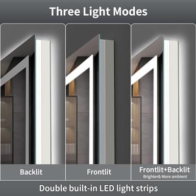 SHUAFA LED Mirror for Bathroom, 48x36 Inch Backlit + Front Lighted Bathroom Vanity Mirror with Lights for Wall, Double Light Strips, 3 Colors, Shatter-Proof, Anti-Fog and Brightness Memory - Image 4