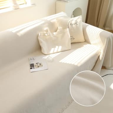 MEETSKY Couch Cover Sofa Covers Couch Covers for 3 Cushion Couch Sofa Pet Friendly, L Shaped Sectional Sofa Covers Washable Simply Put Sofa Throw Cover for Dogs, 91" x 134", Beige - Image 7
