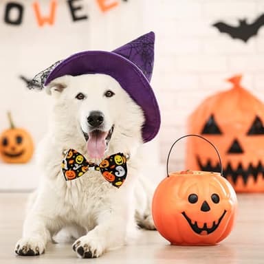 Halloween Dog Collar with Bow tie, Ghost and Pumpkin Holiday Pet Collar for Small Medium Large Dog Puppies - Image 4