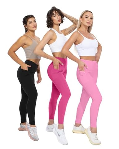 CHRLEISURE Leggings with Pockets for Women, High Waisted Tummy Control Workout Yoga Pants(5 Packs, Black,Rose,Blue,Green,Pink, 2XL) - Image 5