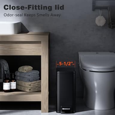 Veelesa Slim Bathroom Trash Can with Lid Soft Close, 1.6 Gallon Stainless Steel Garbage Can with Removable Inner Bucket, Durable Step Pedal, Small Trash Bins for Toilet, Bedroom, Kitchen, Office - Image 2