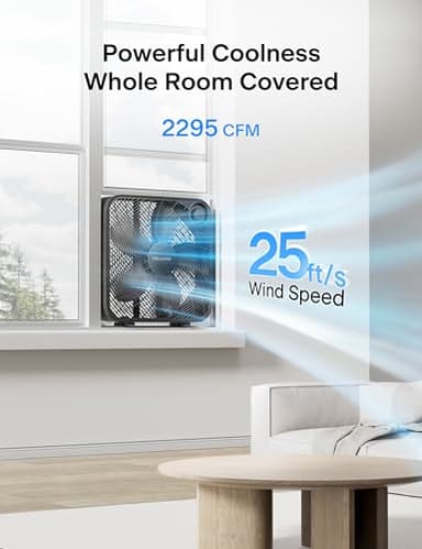 PELONIS 20 Inch Box Fan – 3 Speeds, 25ft/s, Floor Fans, Superior Air Throw (2295 CFM), Lightweight, 5 Blades, Portable & Durable for Bedroom, Office, Living Room, Garage - Image 2