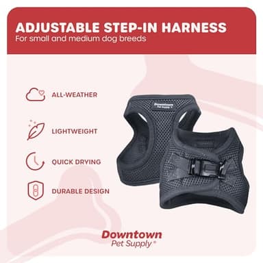 Downtown Pet Supply Step-in Dog Harness – No Pull, Adjustable Padded Mesh with Reflective Trim, Secure Buckle Strap – Comfortable & Breathable Small Dog Harness, Small, Charcoal - Image 3