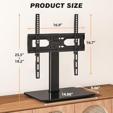 5Rcom Universal Swivel TV Stand for 27-60 inch Curved/Flat Screen TVs, Table Top TV Base Replacement Holds up to 88 lbs, Height Adjustable TV Stand Mount with Tempered Glass Base, MAX VESA 400x400mm - Image 6