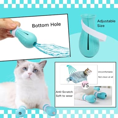 TTMIMIK 6Pcs Adjustable Silicone Cat Scratch Proof Boots with Pet Nail Clipper and Comb for Bathing and Grooming Feet Cover Cat Foot Cover for Home Pet Dog Ferret Rabbit Guinea Pig (Blue) - Image 3