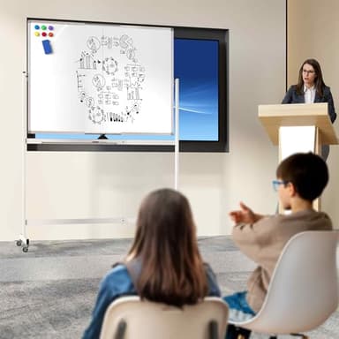 Neatsure Large Rolling Whiteboard on Wheels, 48" x 36" Double-Sided Mobile White Board with Stand, 4' x 3' Portable Standing Magnetic Dry Erase Board Easel for Home Office Classroom School, Silver - Image 2