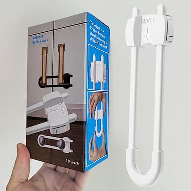 LRANFOW U-Shaped Baby Proof Cabinet Locks No Drilling Required, Adjustable Child Safety Latches for Cabinets Drawers Kitchen Doors, 10 Pack White - Image 4