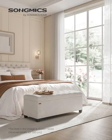 SONGMICS Velvet Storage Ottoman Bench, Foot Rest with Legs, 15.7 x 43 x 15.7 Inches, End of Bed Bench, Storage Chest, Load up to 660 lb, for Living Room, Bedroom, Entryway, Cream White ULSF089W01 - Image 2