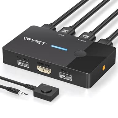 HDMI KVM Switch 1 Monitors 2 Computers 4K@60Hz USB KVM Switches 2 Ports for 2 PC Sharing Single Monitor and Keyboard Mouse with Wired Extend Controller Plug and Play - Image 1