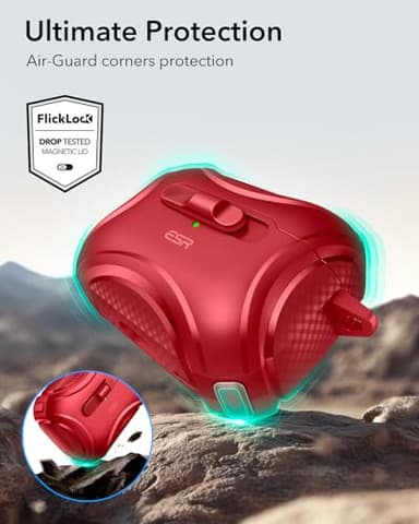 ESR for AirPods Pro 2 Case (2023/2022/2019, 2nd/1st Gen), Compatible with AirPods Pro 2nd Generation (USB-C/Lightning Cable), Effortless MagSafe, Drop-Proof Lock, Easy Open, Cyber Series,Dark Red - Image 7