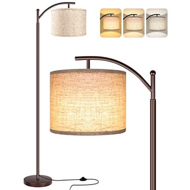 Rottogoon Floor Lamp for Living Room, LED Standing Lamp Tall Industrial Floor Lamp Reading for Bedroom, Office (9W LED Bulb, Beige Lampshade Included) -Oil-Rubbed Bronze - Image 1