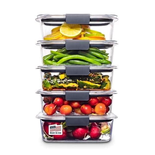 Rubbermaid Brilliance Food Storage Containers BPA Free Airtight Lids Ideal for Lunch Meal Prep & Leftovers Set of 5 (3.2 Cup) - Image 1