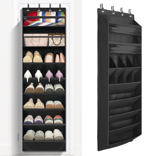FENTEC 1 Pack 8 Shelves Over The Door Shoe Organizer, 68" Exlarge Deep Pockets Hanging Shoe Organizer, Shoe Rack for Closet, Shoe Holder for Boots,Over Door Organizer in Home, RV, Dorm, Black - Image 1