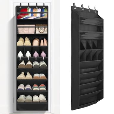 FENTEC 1 Pack 8 Shelves Over The Door Shoe Organizer, 68" Exlarge Deep Pockets Hanging Shoe Organizer, Shoe Rack for Closet, Shoe Holder for Boots,Over Door Organizer in Home, RV, Dorm, Black - Image 1