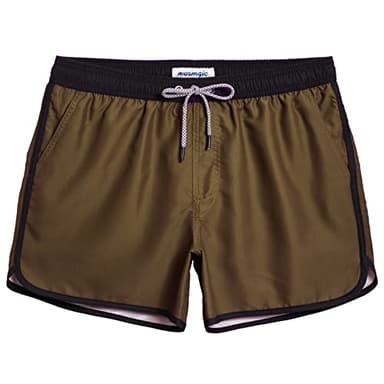 maamgic Mens Short 80s 90s Vintage Swim Trunks with Mesh Lining Quick Dry Bathing Suit Board Shorts Colorblock Olive Small - Image 1