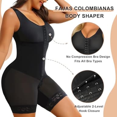 SHAPERX Women's Fajas Colombianas Tummy Control Shapewear Postpartum Full Body Shaper Butt Lifter Bodysuit, SZ7302-Black-L - Image 3