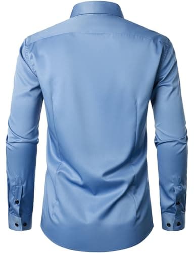 JEMITOP Men's Stretch Wrinkle Free Dress Shirts Formal Wedding Prom Long Sleeve Button Down Shirt Classic Blue XXL - Image 4