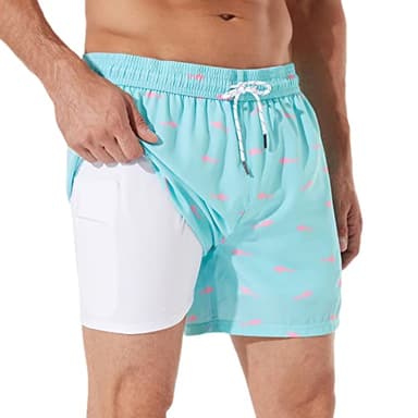 BRISIRA Mens Swim Trunks Bathing Suit 5 Inch Inseam Compression Liner Beach Swim Shorts Swimwear Quick Dry Zipper Pocket - Image 1
