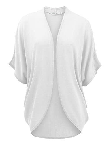 LL WSK1528 Womens Lightweight Short Sleeve Open-Front Casual Batwing Cardigan Loose Cover up L White - Image 1