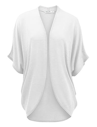 LL WSK1528 Womens Lightweight Short Sleeve Open-Front Casual Batwing Cardigan Loose Cover up L White - Image 1