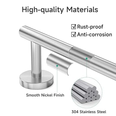 USHOWER Brushed Nickel Towel Bar, 24-Inch Towel Rack for Bathroom Wall Mounted, Thicken SUS304 Stainless Steel Towel Rod Modern Home Decor (Total Length 26-Inch) - Image 6