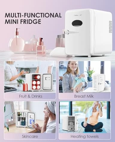 CUTIEWORLD Skincare Fridge - 4L Makeup Fridge for Refrigerating Makeup, Skincare and Food, Mini Fridge for Bedroom, Office and Car, Cooler and Warmer, Beverage Cooler, Pearly White - Image 7