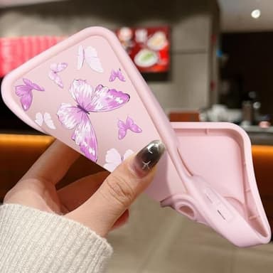 CASBST Compatible with iPhone 13 Case, Creative Flower Pattern Design Girls Women Liquid Silicone Cover, Thicker Frame Shockproof and Scratch-Resistant Soft Case for iPhone 13 - Butterfly Pink - Image 5