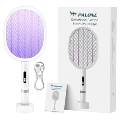 Electric Fly Swatter Racket, PALONE 4000V Detachable Bug Zapper with Type-C Rechargeable Base, Powerful Dual Modes Fly Zapper Racket, Mosquito Killer for Indoor Outdoor, 1 Pack - Image 9