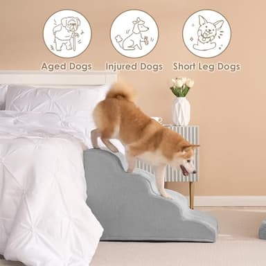 EHEYCIGA Curved Dog Stairs Ramp for High Beds 19.7" H, 4-Step Dog Steps for Small Dogs and Cats, Pet Stairs for High Bed Climbing, Non-Slip Balanced Pet Step Indoor, Light Grey - Image 4