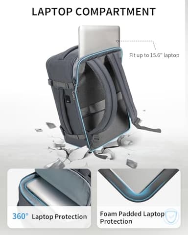 ECOHUB Travel Backpack for Men Women, Carry on Backpack with USB Charging Hole, Spirit Airlines Personal Item Bag Flight Approved, 15.6 Inch Laptop Backpack with Anti Theft Pockets, 30L, Grey - Image 3