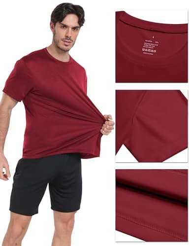 HovSiyla 5 Pack Workout Shirts for Men Athletic Running Gym Quick Dry Short Sleeve Performance Moisture Wicking T Shirt Black/Navy Blue/Azure/Burgundy/Army Green-M - Image 3