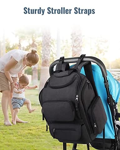 Mancro Diaper Bag Backpack, Multifunctional Dad Diaper Bag with 2 Side Insulated Pockets, Travel Water Resistant Baby Diaper Backpack for Men Women with Stroller Straps, Black - Image 8