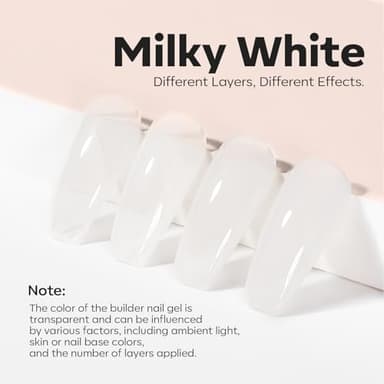modelones Builder Nail Gel, Milky White Builder for Nail Thickening, 8-in-One LED Lamp Cured Strengthener Hard Color Base Extension Glue Gel Polish in a Bottle for Home DIY Salon Women - Image 3