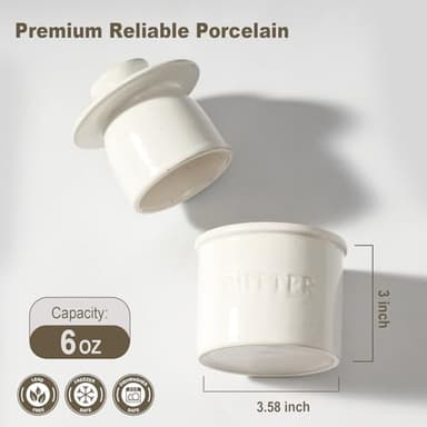 Butter Crock with Lid for Countertop - Ceramic French Butter Dish for Spreadable Soft Butter, Butter Container Holder with a Water Seal, Housewarming Gift, Kitchen and Home Decor, Speckled White - Image 2