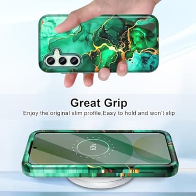 Hekodonk for Galaxy S24 FE Case,Heavy Duty Full Body Shockproof Protection 3 in 1 Hybrid Hard PC Soft Rubber Rugged Drop Protective Slim Women Phone Case for Galaxy S24 FE,Green Marble - Image 6