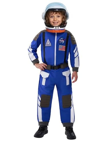 Spooktacular Creations Astronaut Costume with Helmet, Vintage Toddler Astronaut Outfit, BoysPilot Jumpsuit Costume Unisex for Halloween Dress Up Themed Parties, Blue, M - Image 3